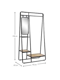 Kleiderständer Jerrod mit Spiegel, Gestell: Metall, epoxidiert und pu, Einlegeböden: Mitteldichte Holzfaserpla, Spiegelfläche: Spiegelglas, Schwarz, Braun, 93 x 178 cm