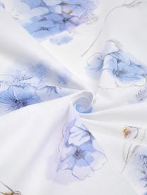 Pościel z bawełny Hydrangea, Biały, odcienie niebieskiego, 155 x 220 cm + 1 poduszka 80 x 80 cm