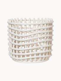 Panier de rangement artisanal en céramique Nalan, haut. 21 cm, Céramique, Blanc cassé, Ø 24 x haut. 21 cm