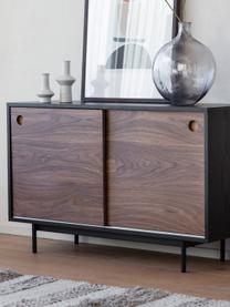 Holz-Sideboard Barbican mit 2 Schiebetüren, Beine: Metall, pulverbeschichtet, Korpus: Melaminplatte, Eichenholz, Dunkles Holz, Schwarz, B 120 x H 75 cm