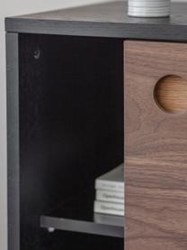 Holz-Sideboard Barbican mit 2 Schiebetüren, Beine: Metall, pulverbeschichtet, Korpus: Melaminplatte, Eichenholz, Dunkles Holz, Schwarz, B 120 x H 75 cm