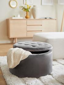 Pouf coffre en velours gris Retina, Velours gris foncé, Ø 60 x haut. 35 cm