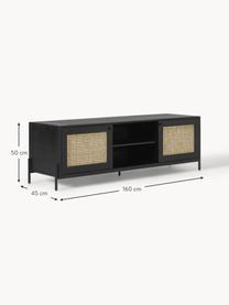 TV skrinka s viedenským výpletom Vienna, Mangové drevo, čierna, Š 160 x V 50 cm