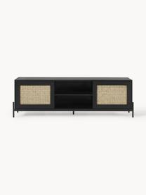 Mueble de TV con tejido vienés Vienna, Estructura: madera de mango maciza pi, Patas: metal con pintura en polv, Madera de mango, negro, An 160 x Al 50 cm