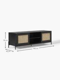Tv-meubel Vienna met Weens vlechtwerk, Poten: metaal, gepoedercoat, Mangohout, zwart, B 160 cm x H 50 cm