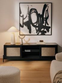 Mueble de TV con tejido vienés Vienna, Estructura: madera de mango maciza pi, Patas: metal con pintura en polv, Madera de mango, negro, An 160 x Al 50 cm