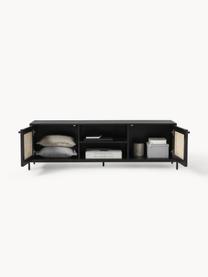 Mueble de TV con tejido vienés Vienna, Estructura: madera de mango maciza pi, Patas: metal con pintura en polv, Madera de mango, negro, An 160 x Al 50 cm