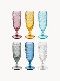 Flûtes à champagne avec embossage décoratif Geometrie, 6 élém., Verre, Multicolore, Ø 6 x haut. 18 cm, 160 ml