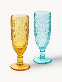 Set di 6 bicchieri da champagne con motivo in rilievo Geometrie, Vetro, Multicolore, Ø 6 x Alt. 18 cm, 160 ml