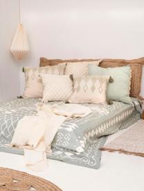 Colcha Boa, estilo boho, 100% algodón, Verde menta, blanco, An 225 x L 260 cm (para camas de 180 x 200 cm)