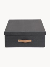 Aufbewahrungsbox Karolin, Box: fester Karton, Griff: Leder, Anthrazit, Beige, B 39 x T 56 cm