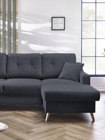 Sofa narożna z funkcją spania i miejscem do przechowywania Sweden, Tapicerka: poliester, Nogi: drewno naturalne, Antracytowy, S 224 x G 149 cm