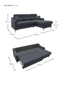 Sofa narożna z funkcją spania i miejscem do przechowywania Sweden, Tapicerka: poliester, Nogi: drewno naturalne, Antracytowy, S 224 x G 149 cm