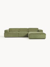 Cord-Ecksofa Melva (4-Sitzer), Bezug: Cord (92% Polyester, 8% P, Gestell: Massives Kiefernholz, Spa, Füße: Kunststoff Dieses Produkt, Cord Olivgrün, B 319 x T 195 cm, Eckteil links