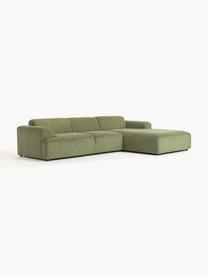 Cord-Ecksofa Melva (4-Sitzer), Bezug: Cord (92% Polyester, 8% P, Gestell: Massives Kiefernholz, Spa, Füße: Kunststoff Dieses Produkt, Cord Olivgrün, B 319 x T 195 cm, Eckteil links