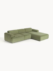 Cord-Ecksofa Melva (4-Sitzer), Bezug: Cord (92% Polyester, 8% P, Gestell: Massives Kiefernholz, Spa, Füße: Kunststoff Dieses Produkt, Cord Olivgrün, B 319 x T 195 cm, Eckteil links