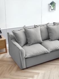 Divano letto angolare in tessuto grigio chiaro con contenitore Mona, Rivestimento: 100% poliestere idrorepel, Struttura: legno, truciolato, Piedini: plastica, Grigio chiaro, Larg. 230 x Prof. 170 cm