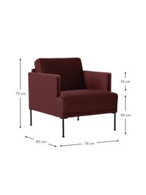 Fluwelen fauteuil Fluente in roodbruin met metalen poten, Bekleding: fluweel (hoogwaardig poly, Frame: massief grenenhout, Poten: gepoedercoat metaal, Bordeauxrood, B 74 x D 85 cm