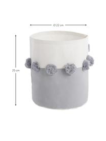 Panier de rangement avec pompons Stone, 100 % coton, Gris, blanc, Ø 22 x haut. 25 cm