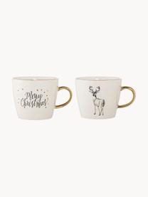 Set 2 tazze caffè in gres con motivi invernali Noel, Gres, Bianco,  nero,  dorato, Ø 10 x Alt. 8 cm, 300 ml