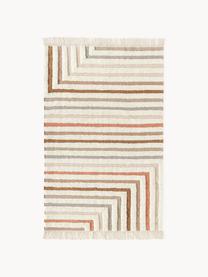 Tappeto kilim fatto a mano con frange Calais, 80% lana, 20% cotone

Nel caso dei tappeti di lana, le fibre posso allentarsi nelle prime settimane di utilizzo, questo si riduce con l'uso quotidiano e la peluria diminuisce., Beige, terracotta, taupe, Larg. 80 x Lung. 150 cm (taglia XS)