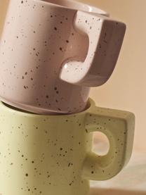 Handgemachte Porzellan-Tassen Aiko, 2er-Set, Porzellan, Peach, Hellgelb, gesprenkelt, Ø 9 x H 9 cm, 320 ml