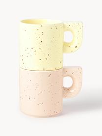 Tasses artisanales en porcelaine Aiko, 2 élém., Grès cérame, Pêche, jaune pâle, chiné, Ø 9 x haut. 9 cm, 320 ml