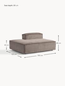 Diván modular de pana Lennon, Tapizado: pana (92% poliéster, 8% p, Estructura: madera de pino maciza, ma, Patas: plástico Este producto es, Pana taupe, An 150 x F 123 cm, respaldo derecho