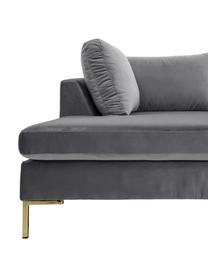 Sofa narożna z aksamitu z metalowymi nogami Luna, Tapicerka: aksamit (poliester) Dzięk, Nogi: metal galwanizowany, Ciemnoszary aksamit, złoty, S 280 x G 184 cm, lewostronna