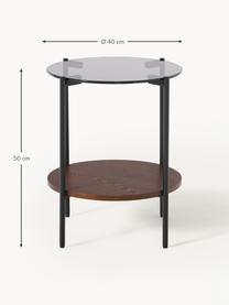 Odkladací stolík so sklenenou doskou Valentina, Jaseňové drevo, Ø 44 x V 50 cm