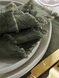 Stoffen servetten Henley met franjes, 2 stuks, 100% katoen, Olijfgroen, 45 x 45 cm