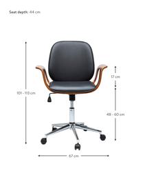 Krzesło biurowe ze sztucznej skóry Patron, obrotowe, Tapicerka: poliuretan, Nogi: metal malowany proszkowo, Czarna skóra ekologiczna, S 67 x G 56 cm