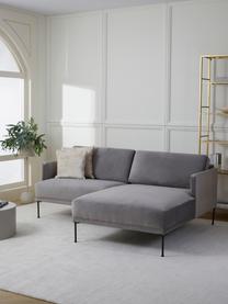 Kleines Samt-Ecksofa Fluente, Bezug: Samt (100 % Polyester) De, Gestell: Massives Kiefernholz, Bir, Füße: Metall, pulverbeschichtet, Samt Grau, B 198 x T 152 cm, Eckteil links