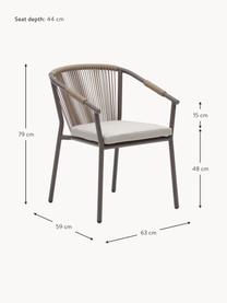 Garten-Armlehnstuhl Lay mit Seil-Geflecht, Bezug: 100 % Polyester, Gestell: Metall, pulverbeschichtet, Rückenlehne: Seil, Webstoff Hellbeige, Taupe, B 63 x T 59 cm