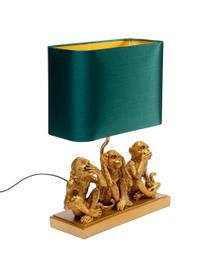 Lampada da tavolo Animal Three Monkey, Paralume: tessuto, Base della lampada: poliresina, Dorato, verde, Larg. 34 x Alt. 45 cm