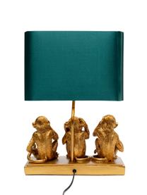 Lampada da tavolo Animal Three Monkey, Paralume: tessuto, Base della lampada: poliresina, Dorato, verde, Larg. 34 x Alt. 45 cm