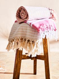 Fouta à rayures avec finition frangée Stripy, Rose, blanc