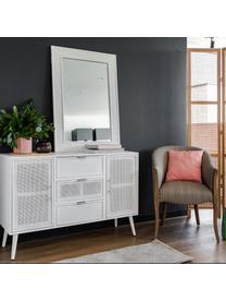 Credenza in legno Cayetana, Piedini: legno di bambù verniciato, Legno di bambù laccato, bianco, argentato, Larg. 120 x Alt. 81 cm