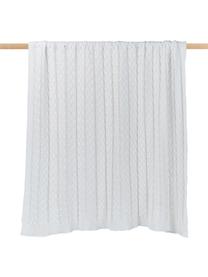 Plaid tricoté blanc Caleb, 100 % coton peigné, Blanc, larg. 130 x long. 170 cm