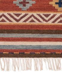 Kilim en laine tissé main Zohra, Tons rouges, larg. 120 x long. 170 cm (taille S)