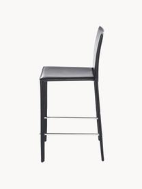 Krzesło kontuarowe ze skóry Boréalys, 2 szt., Stelaż: metal malowany proszkowo, Czarna skóra, S 44 x W 98 cm