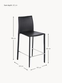 Lederen barstoelen Boréalys, 2 stuks, Zitvlak: gerecycled leer (70% leer, Frame: gepoedercoat metaal, Leer zwart, B 44 x H 98 cm