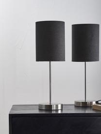 Klassieke nachtlampen Seth, 2 stuks, Lampenkap: textiel, Lampvoet: vernikkeld metaal, Grijs, nikkelkleurig, Ø 15 x H 45 cm