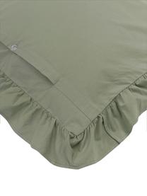 Poszewka na poduszkę z bawełny z efektem sprania i falbanką Florence, 2 szt., Zielony, S 40 x D 80 cm