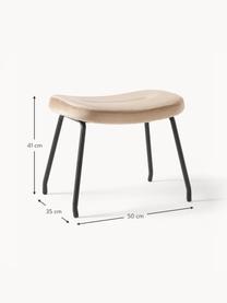 Tabouret en velours avec pieds en métal Wing, Velours beige, noir, larg. 50 x haut. 41 cm