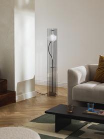 Lámpara de pie pequeña Mills, Pantalla: cristal, Cable: cubierto en tela, Gris claro, plateado, Al 135 cm