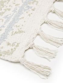 Tapis fin en coton beige-bleu vintage tissé main Jasmine, Tons bleus et blancs, larg. 70 x long. 140 cm (taille XS)