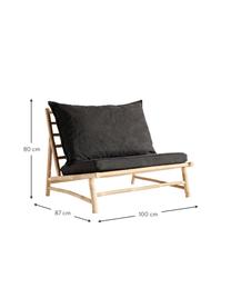 XL bamboe loungefauteuil Bamslow met bekleding, Frame: bamboe, Bekleding: 100% katoen, Donkergrijs, bruin, 100 x 87 cm