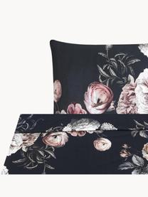 Drap plat en satin de coton Blossom, Noir, larg. 180 x long. 300 cm