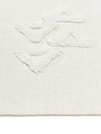 Handgewebter Baumwollteppich Fenna mit Hoch-Tief-Struktur und Fransen, 100% Baumwolle, Cremeweiss, B 80 x L 150 cm (Grösse XS)